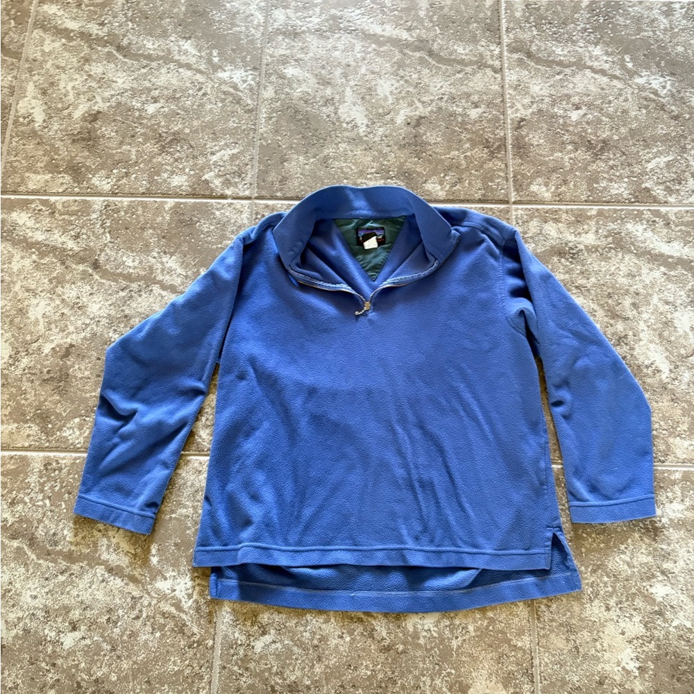 Patagonia Women's Blue 1/4 zip Micro D-Luxe 3/4 Sleeve Fleece Sweater